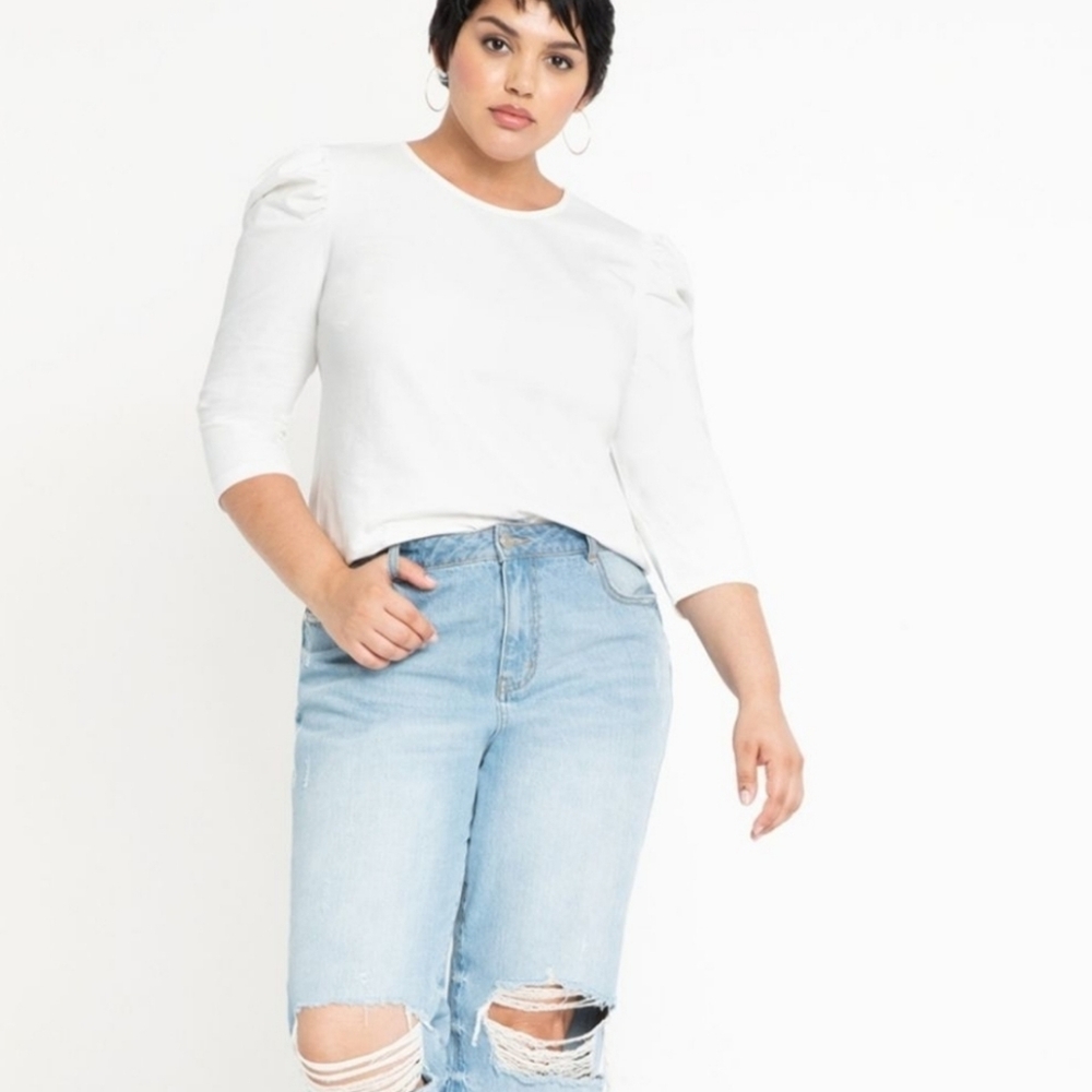 ELOQUII Dramatic Puff Sleeve Tee Top Blouse - White Size 22/24